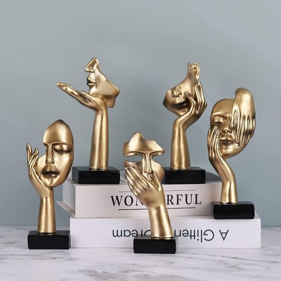 3 PCS Thinker Statue, Golden Black Abstract Art Sculpture Modern Home Decor - Picture 10 of 11